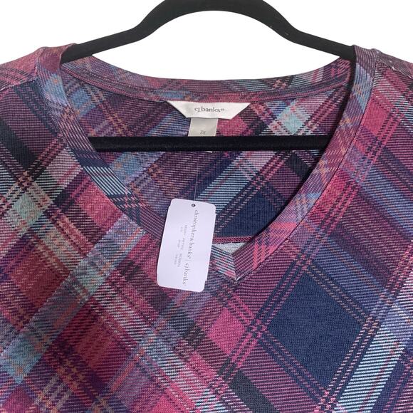 CJ Banks NWT Purple Plaid Tunic Blouse-Size 3X-24/26 - Picture 5 of 6